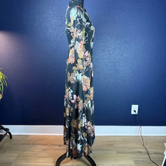 Zara Floral Print Maxi Buttondown Shirt Dress, Black/Brown/Pink, Size XS - Picture 8 of 12